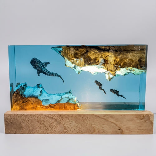 Whale and Divers Resin Lamp